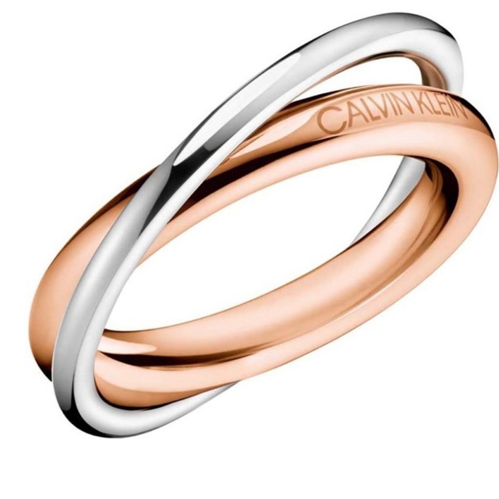 Calvin Klein Double Stainless Steel Rose Gold PVD Ring size 7